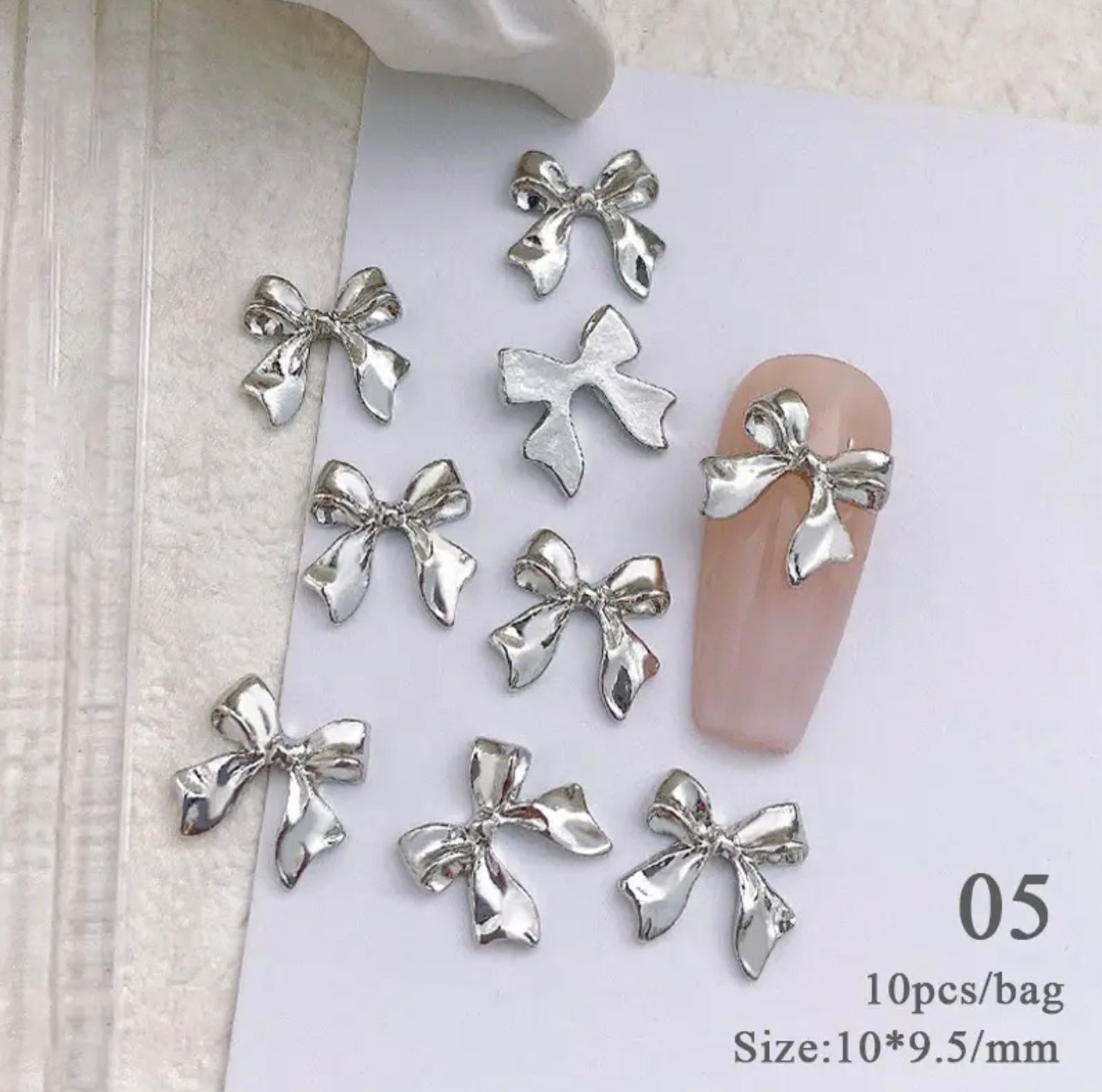 Chrome Bow Nail Charms